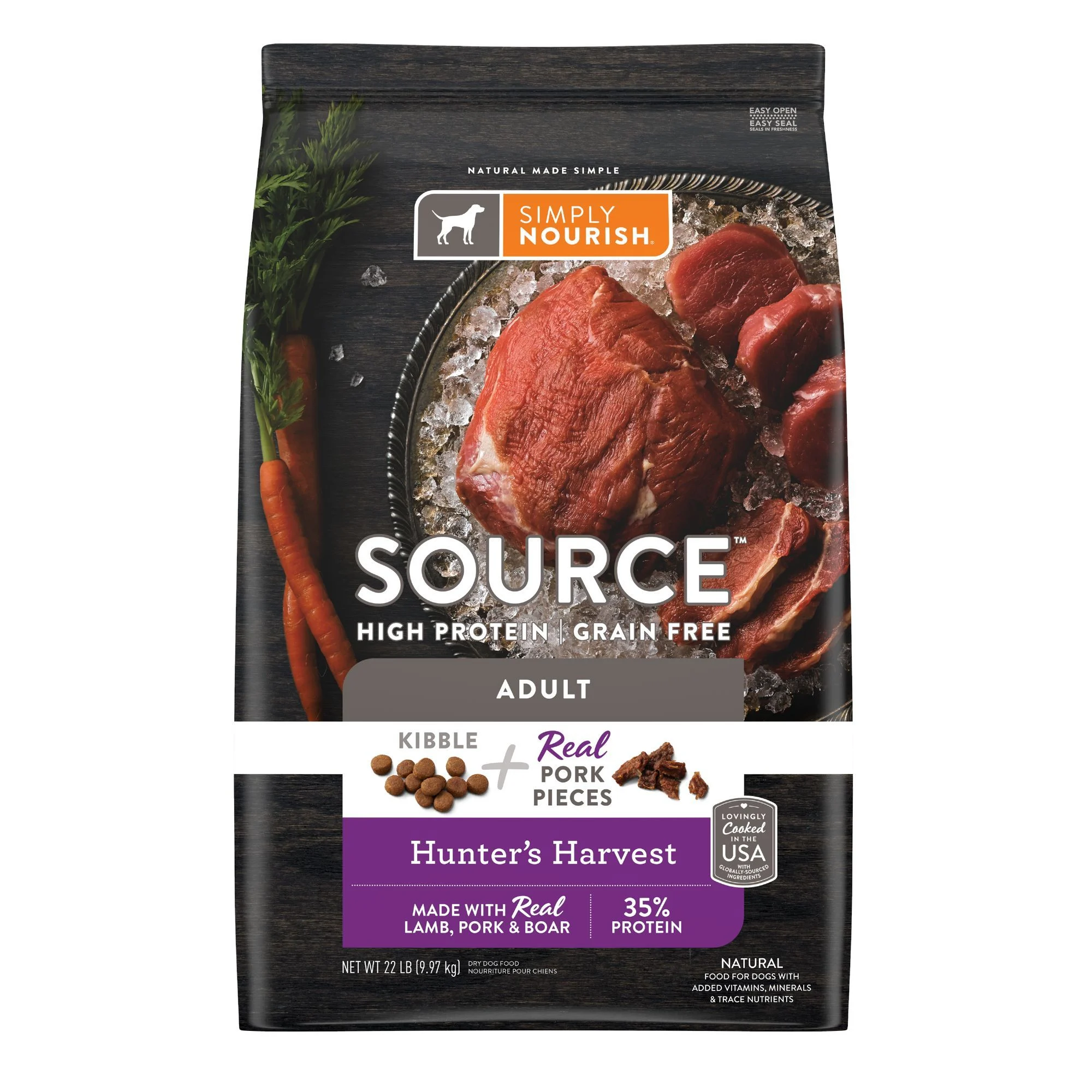 img_1761115792907_889_h1Z63Vjk8.webp Simply Nourish® Source Kibble + Adult Dry Dog Food - Pork, High-Protein, Grain Free - Image 1
