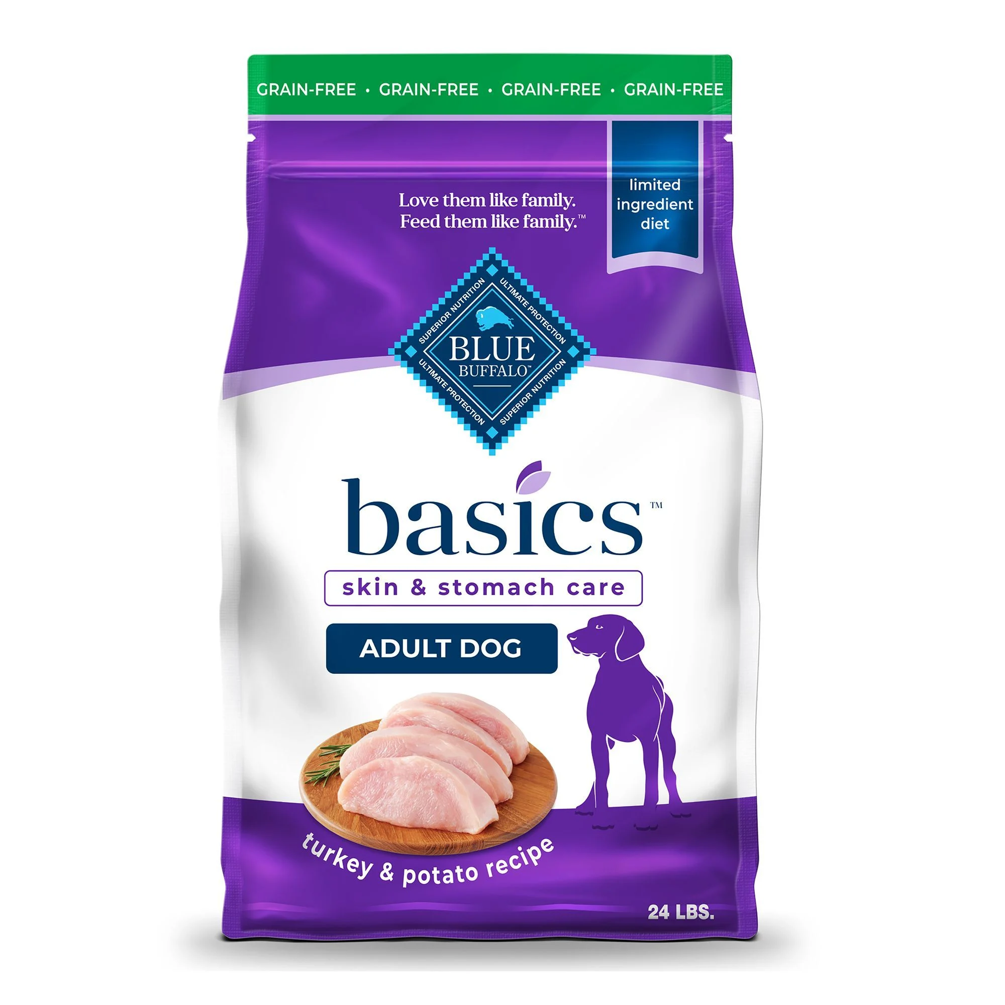 img_1761115881602_736_vjiHl9FpN.webp Blue Buffalo® Basics™ Skin & Stomach Care Adult Dog Dry Food - Grain Free, Turkey & Potato - Image 1