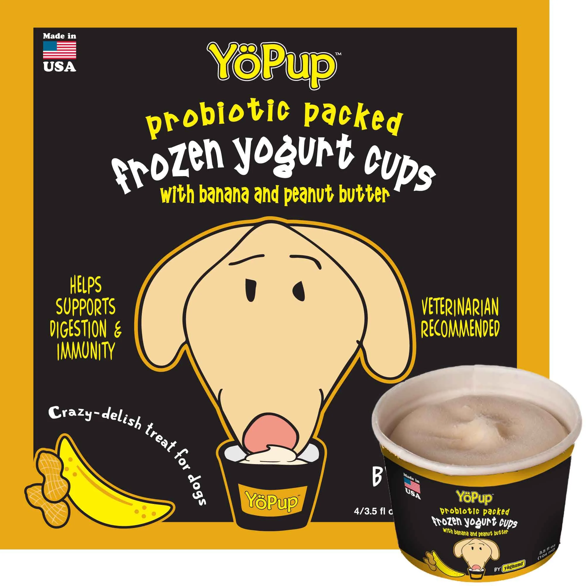 img_1761125758585_276_uvypf-f70W.webp YoPup Banana & Peanut Butter Yogurt Cups All Life Stages Frozen Dog Treats - 3.5 fl oz, 4 Pack - Image 1