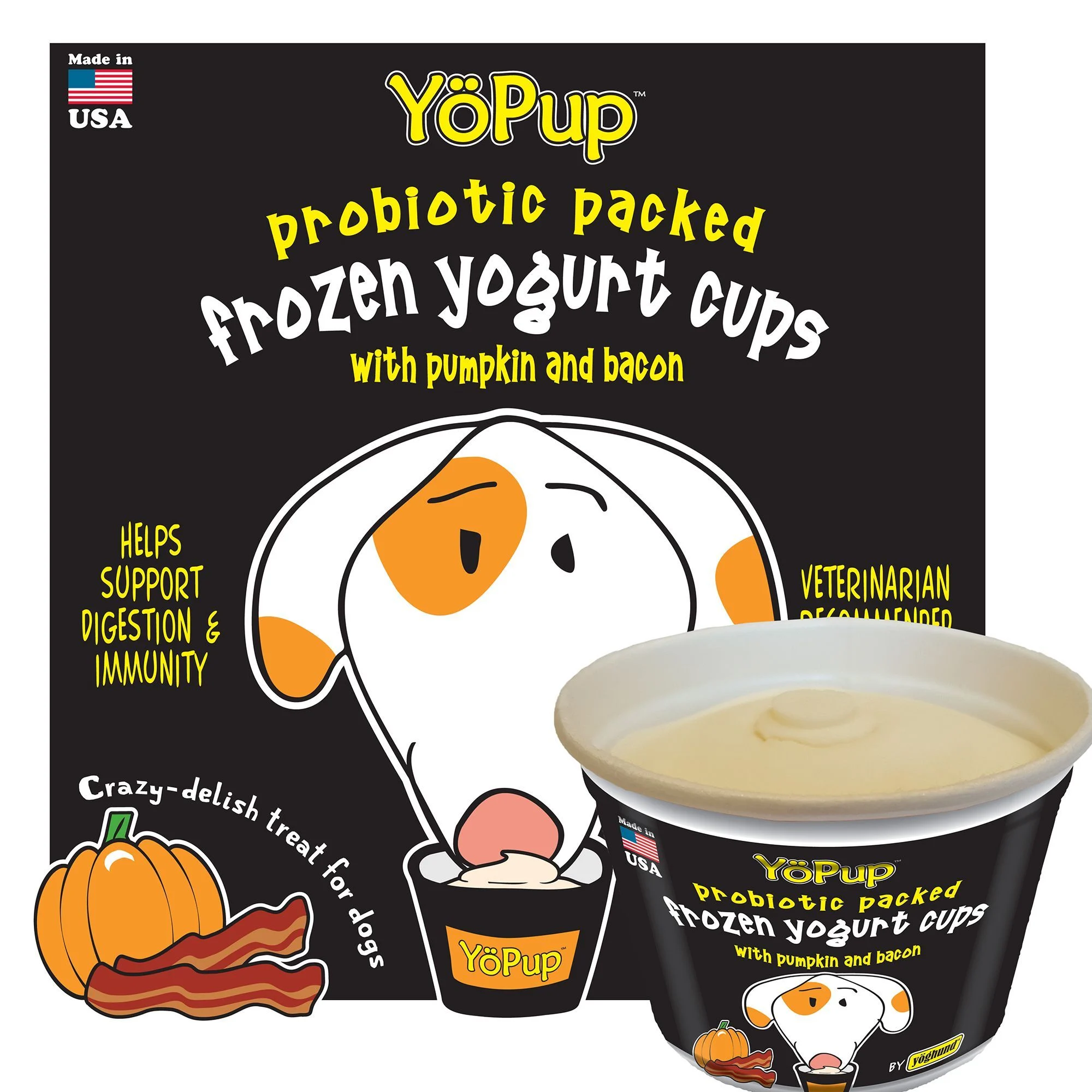 img_1761125793560_931_MPbzwMZPj.webp YoPup Pumpkin & Bacon Yogurt Cups All Life Stages Frozen Dog Treats - 3.5 fl oz, 4 Pack - Image 1