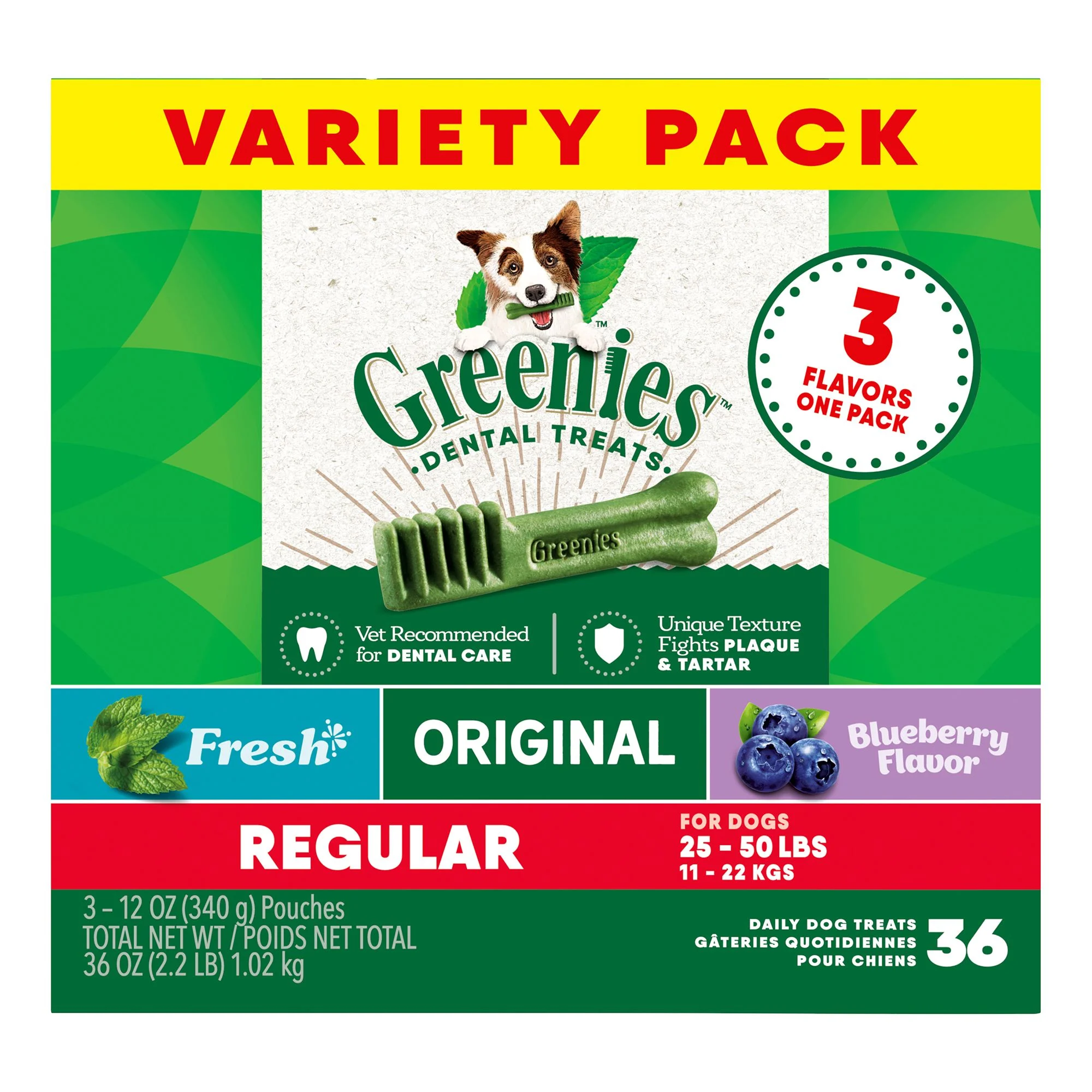 img_1761190528811_599_CSPlcsbMe.webp Greenies Regular Natural Adult Dog Dental Treats Variety Pack - Original, Minty & Blueberry - Image 1