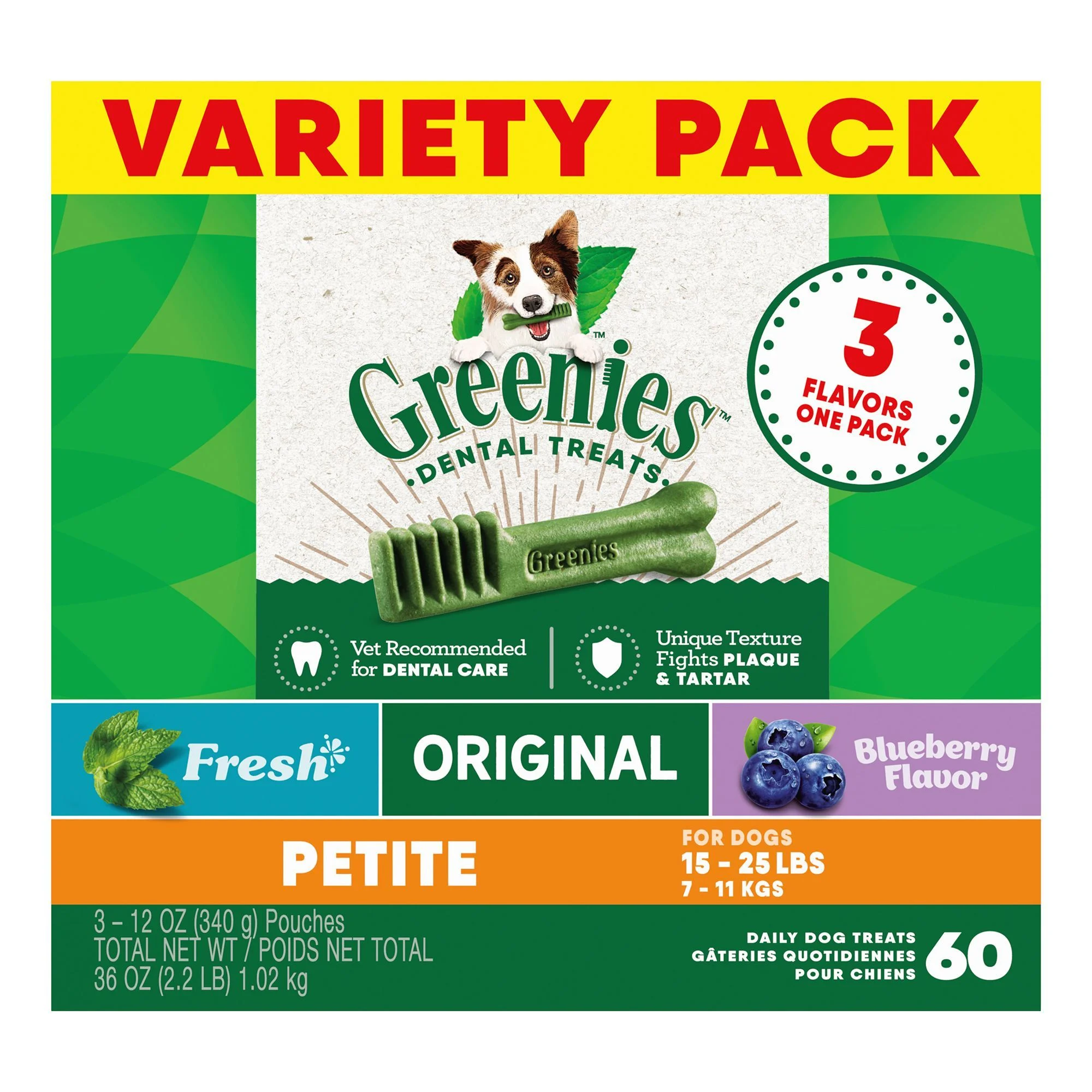img_1761191278570_767_TVaTHu9Ea.webp Greenies Petite Natural Adult Dog Dental Treats Variety Pack - Original, Minty & Blueberry - Image 1