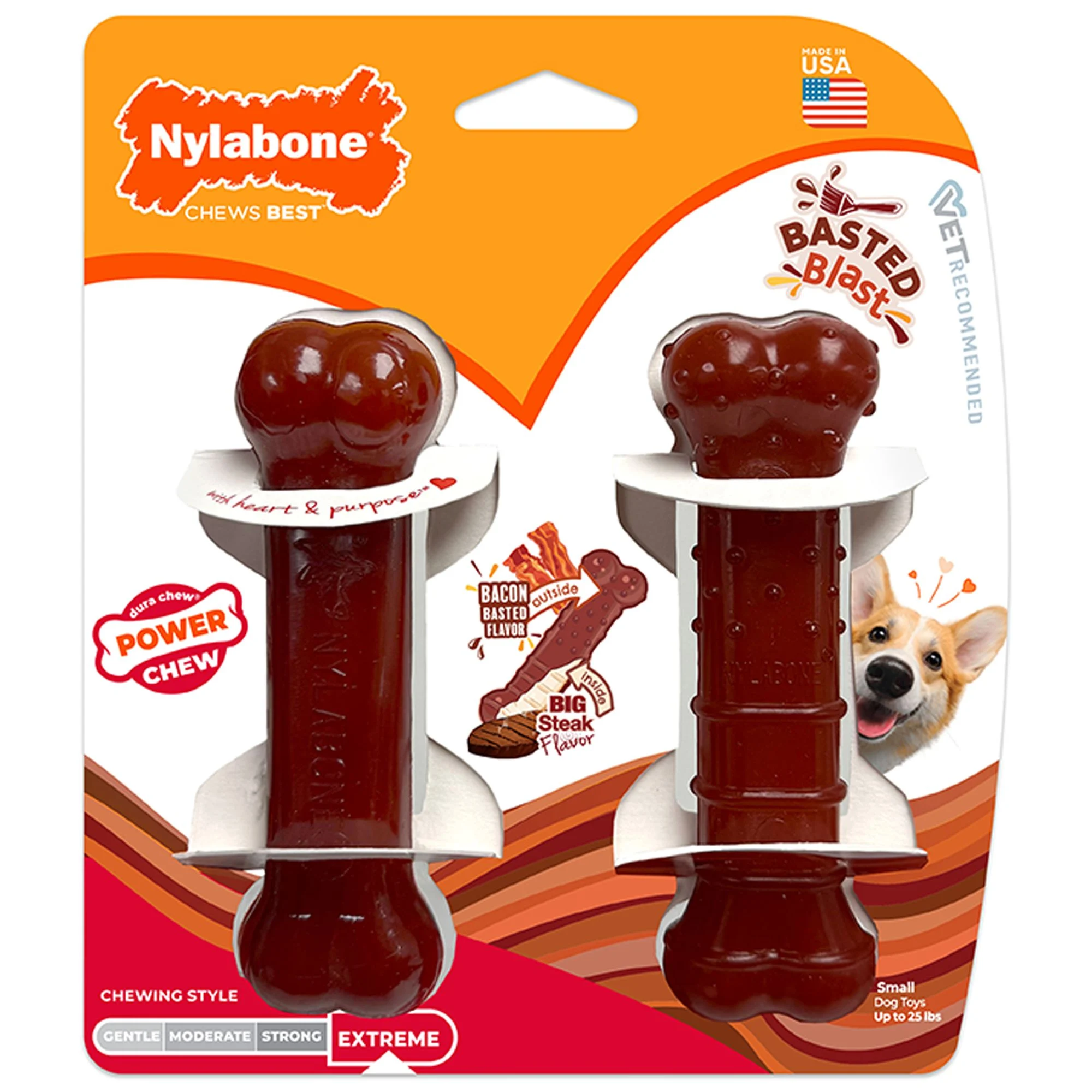 img_1761273738715_495_FeoBL2UlB.webp Nylabone® Power Chew Basted Blast Dog Toy - 2 Pack, Bacon & Steak Flavor - Image 1
