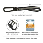 Kurgo® Dog Seat Belt Tether with Carabiner - Enhanced Strength Replacement Tether - Black & Silver - Image 2