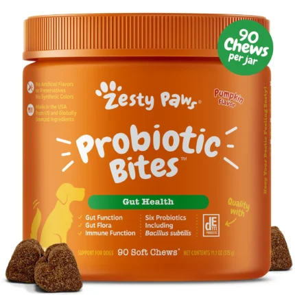 Zesty Paws Probiotic Supplement for Dogs - Pumpkin Flavored Soft Chews for Gut Health