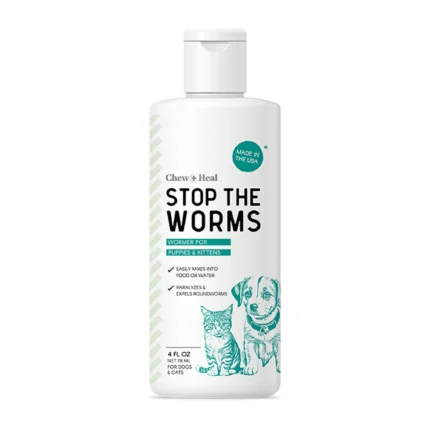 Chew + Heal Stop the Worms Liquid Roundworm Treatment for Puppies & Kittens