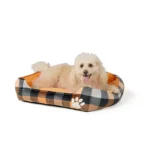 Thrills & Chills® Orange Plaid Spooky Cuddler Dog Bed - Black, Gray & Orange