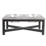 Top Paw® Grey Stone Top with Metal Legs Elevated Double Diner Dog Bowls
