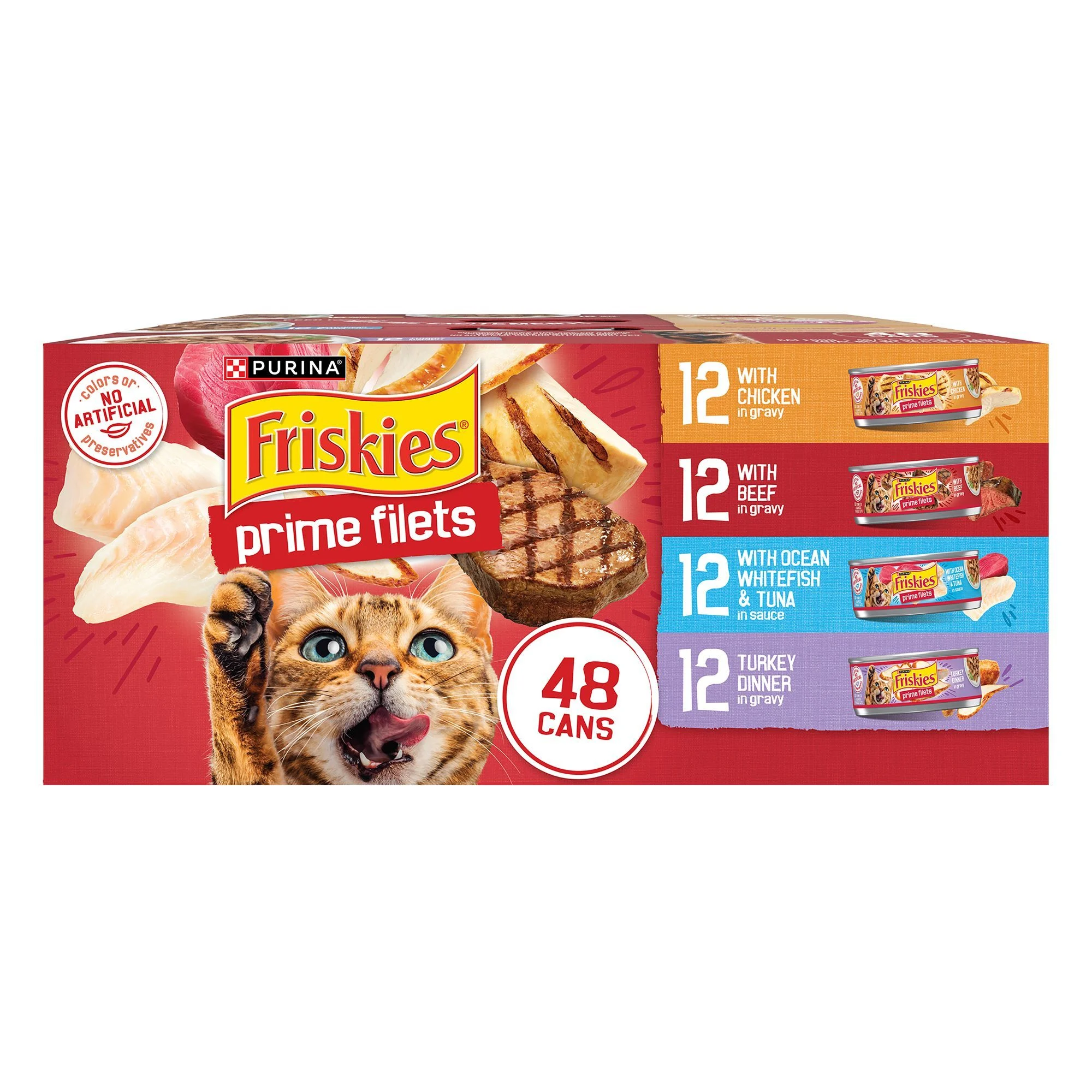 img_1761532390426_751_8D-JsGOdr.webp Purina® Friskies Prime Filets Adult Cat Wet Food - Variety Pack, 5.5 Oz, 48 Count - Image 1