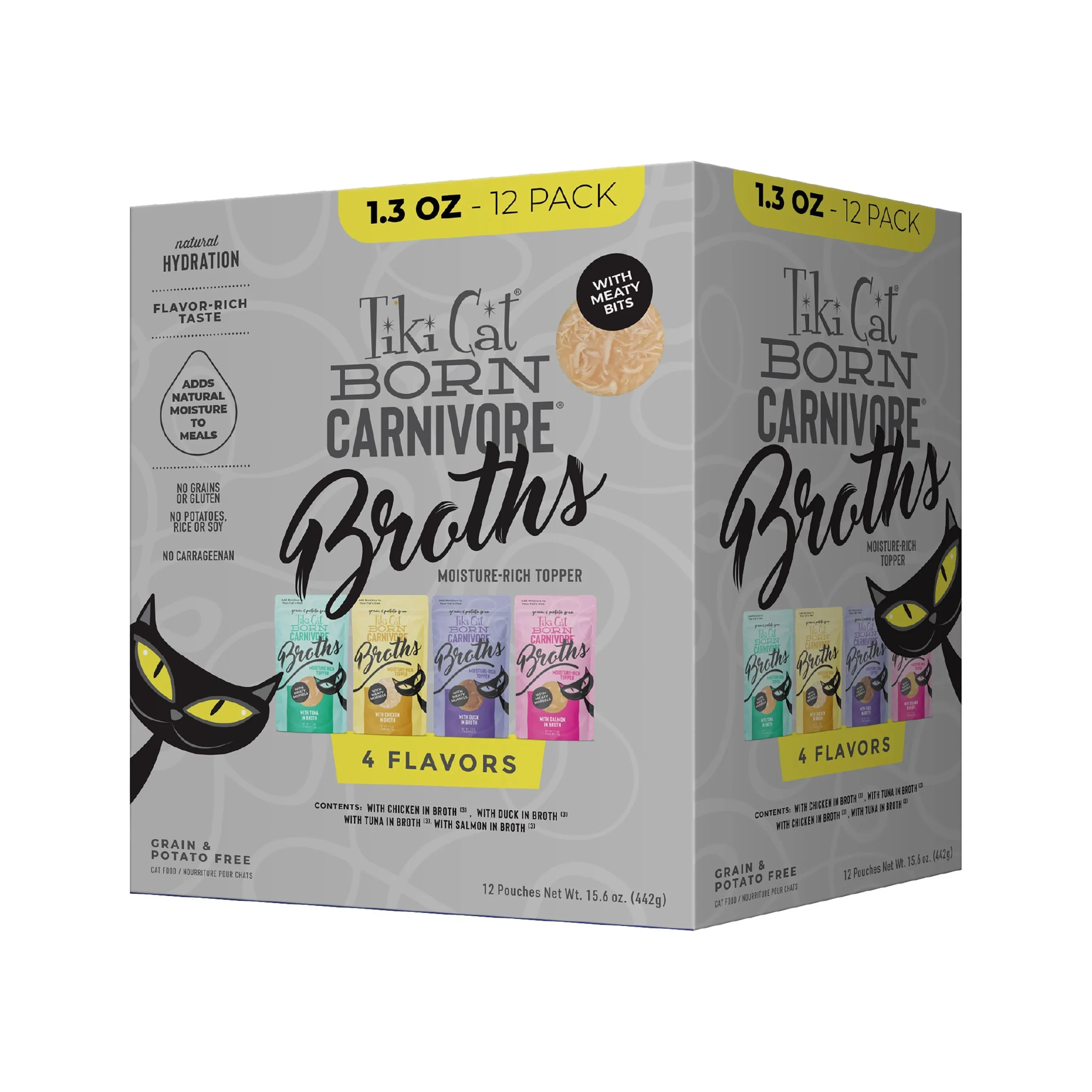 img_1761535663654_73_1dODb2-GP.webp Tiki Cat® Born Carnivore Broths Cat Food Topper - Non-GMO, Grain Free - Variety Pack, 12ct - Image 1