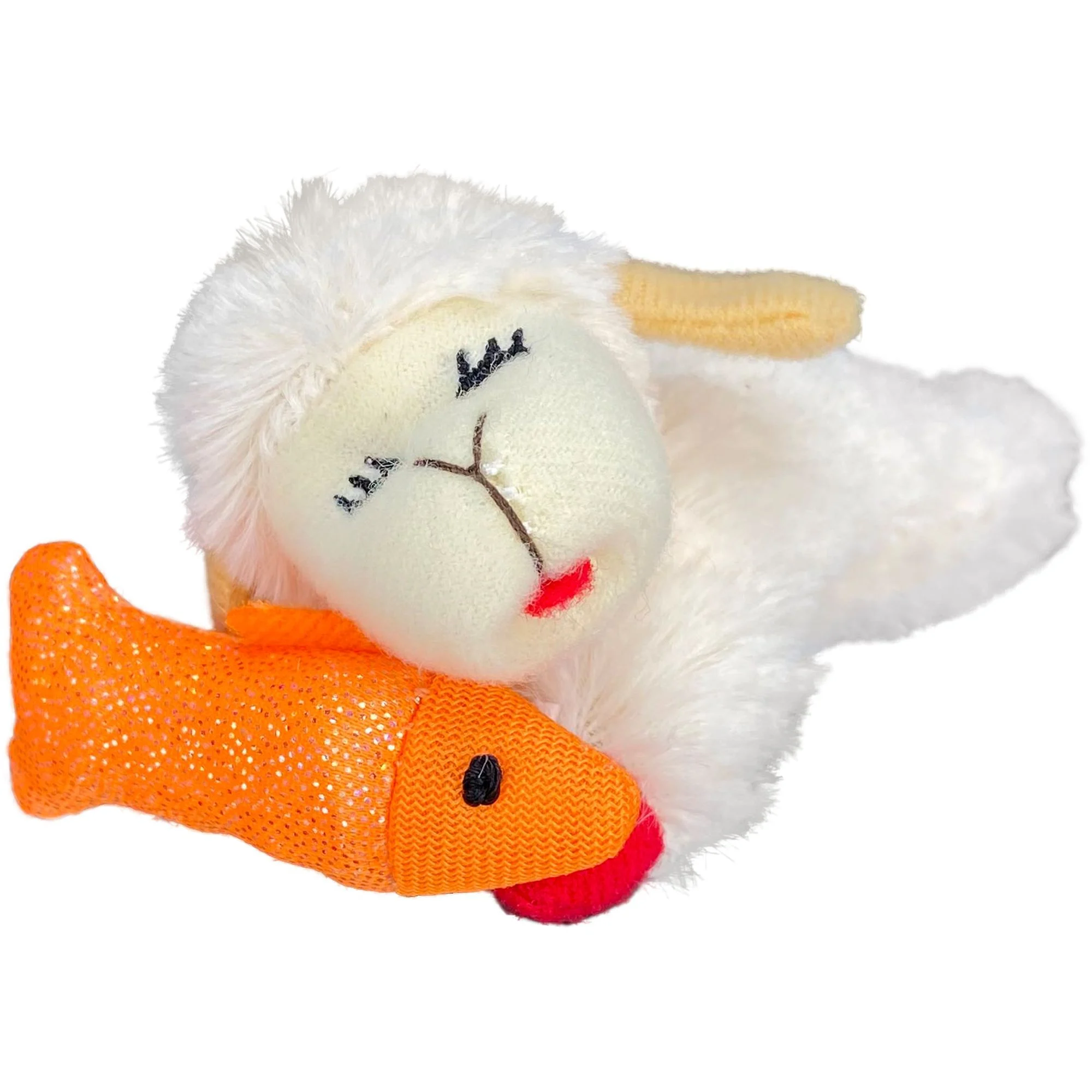 img_1761538148797_291_LgkC6mCGB.webp Multipet® Lamb Chop Cat Holding Sparkle Orange Fish Cat Toy - Image 1