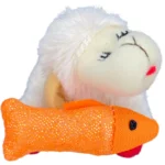 Multipet® Lamb Chop Cat Holding Sparkle Orange Fish Cat Toy - Image 2