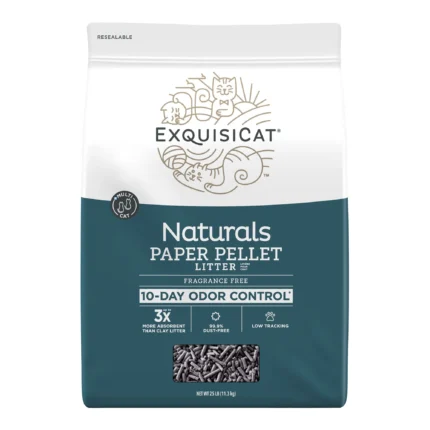 ExquisiCat Litter Multi-Cat Paper Pellet Cat Litter - Unscented, Low Dust, Low Tracking, Natural