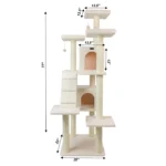 Armarkat 77-in Classic Faux Fleece Real Wood Cat Tree Large Cat Play Tower, Ivory - Image 3