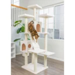 Armarkat 77-in Classic Faux Fleece Real Wood Cat Tree Large Cat Play Tower, Ivory - Image 5