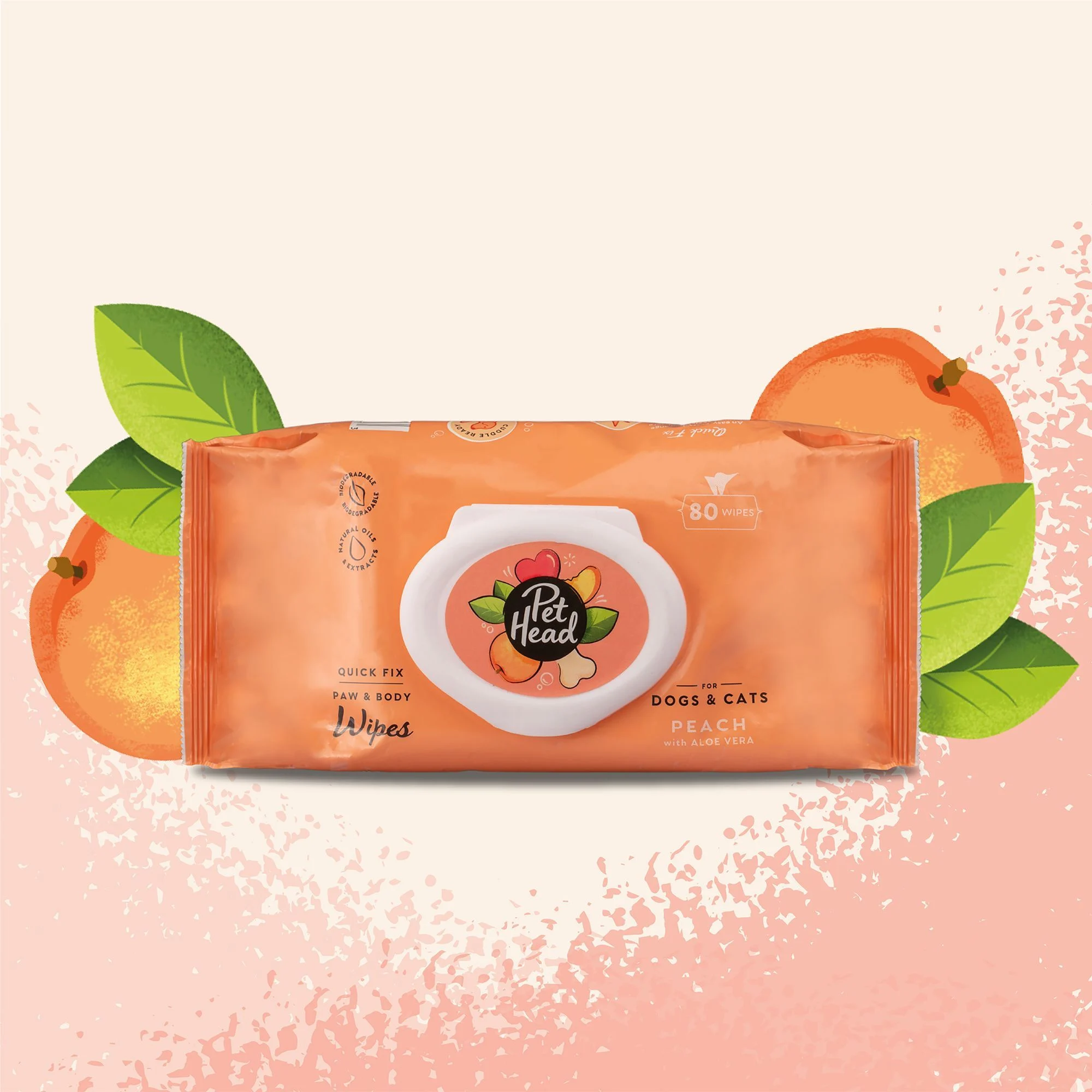 img_1761635755651_877_Q5po-e1z-.webp Pet Head Quick Fix Paw & Body Wipes for Dog and Cat - Peach + Aloe Vera - 80 ct - Image 1
